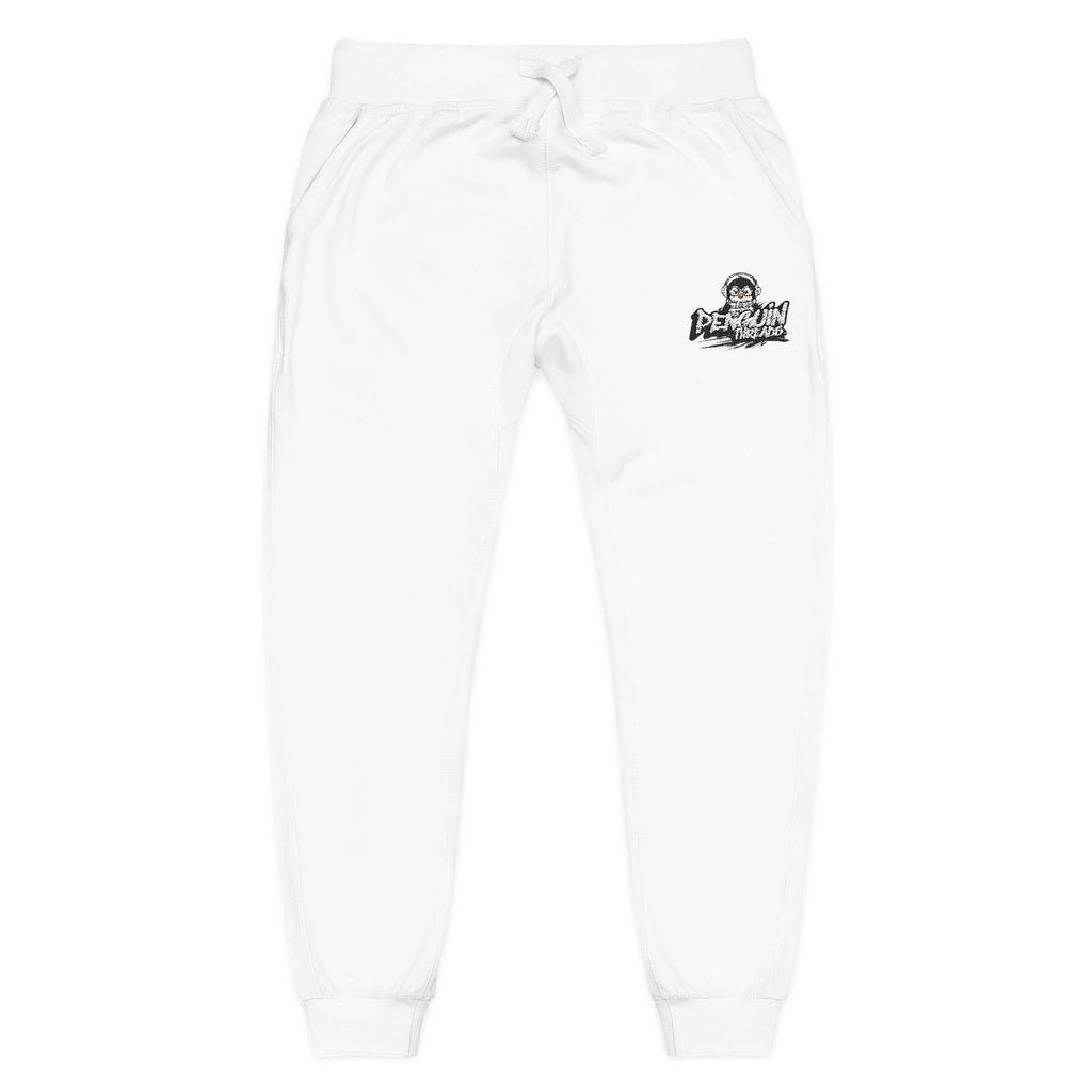 PENGU Embroidered Cloud Crew Sweatpants — Cozy White Fleece Joggers