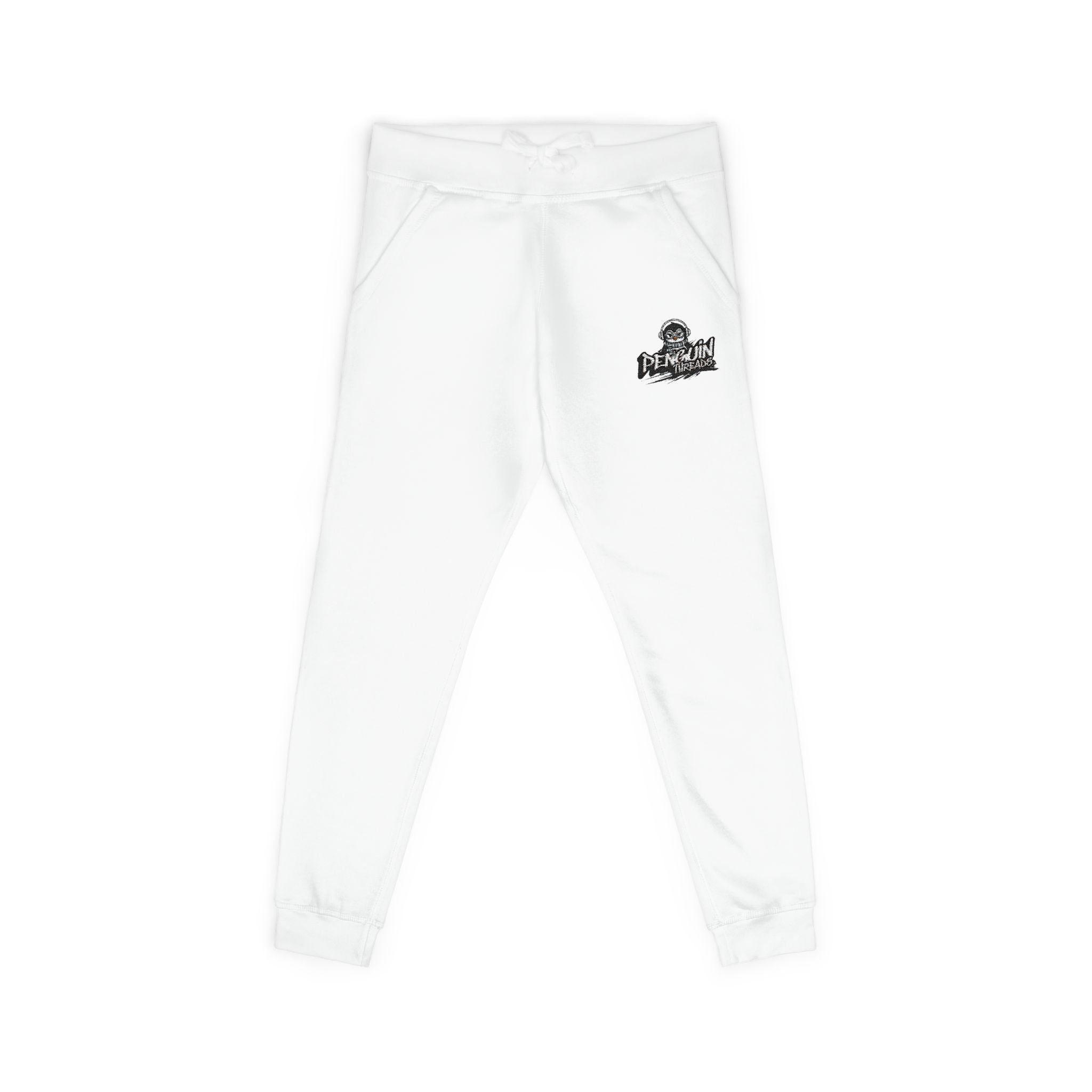 PENGU Embroidered Cloud Crew Sweatpants — Cozy White Fleece Joggers
