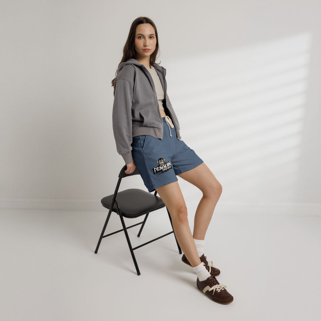 PENGU Penguin Threads Fleece Sweat Shorts – Casual Garment-Dyed Lounge Shorts with Logo