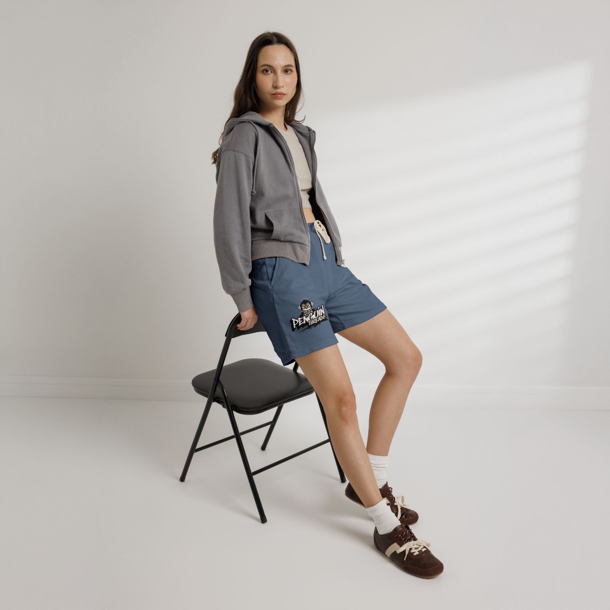 PENGU Penguin Threads Fleece Sweat Shorts – Casual Garment-Dyed Lounge Shorts with Logo