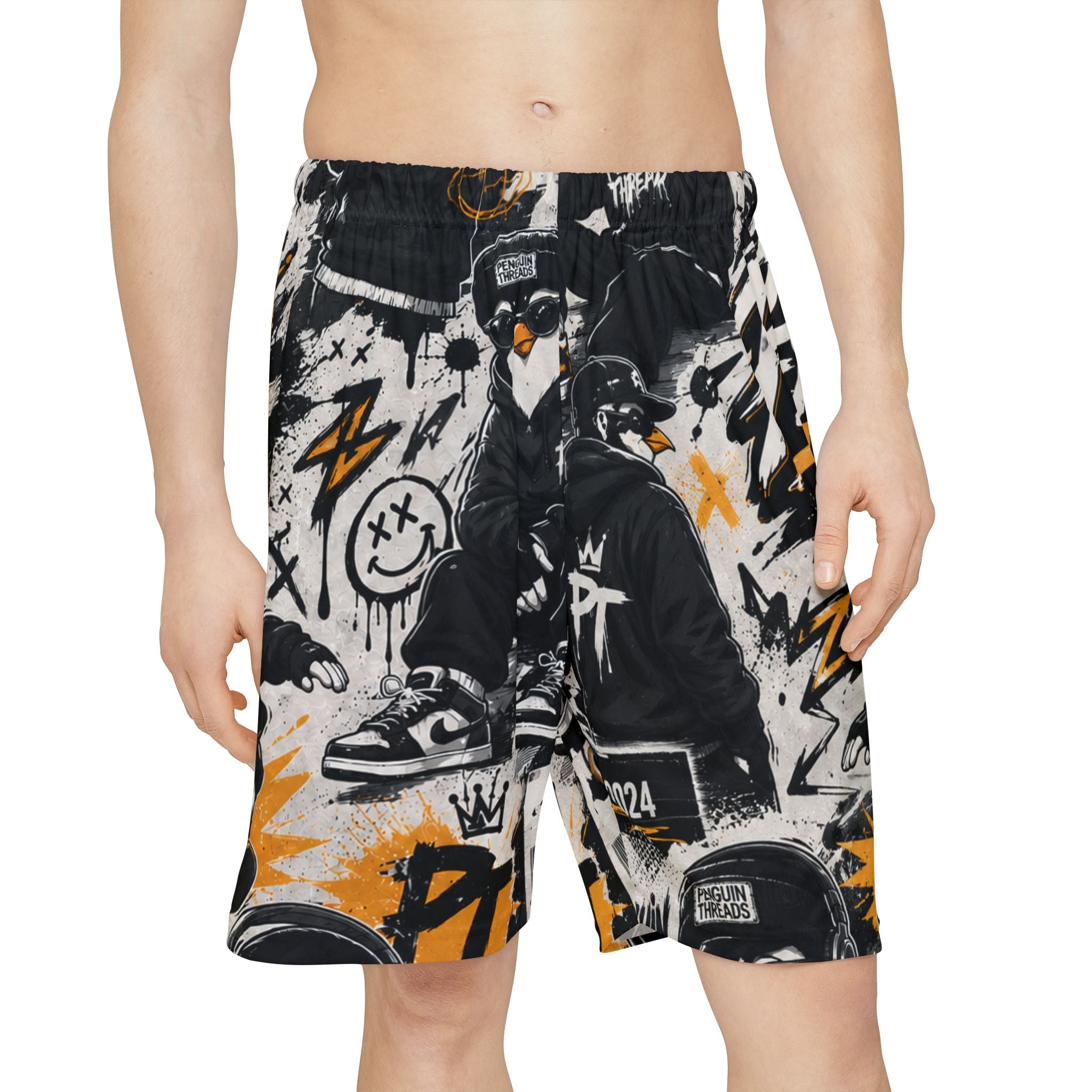 PENGU Graffiti Men's Sports Shorts — Urban Streetwear AOP (Penguin Threads)