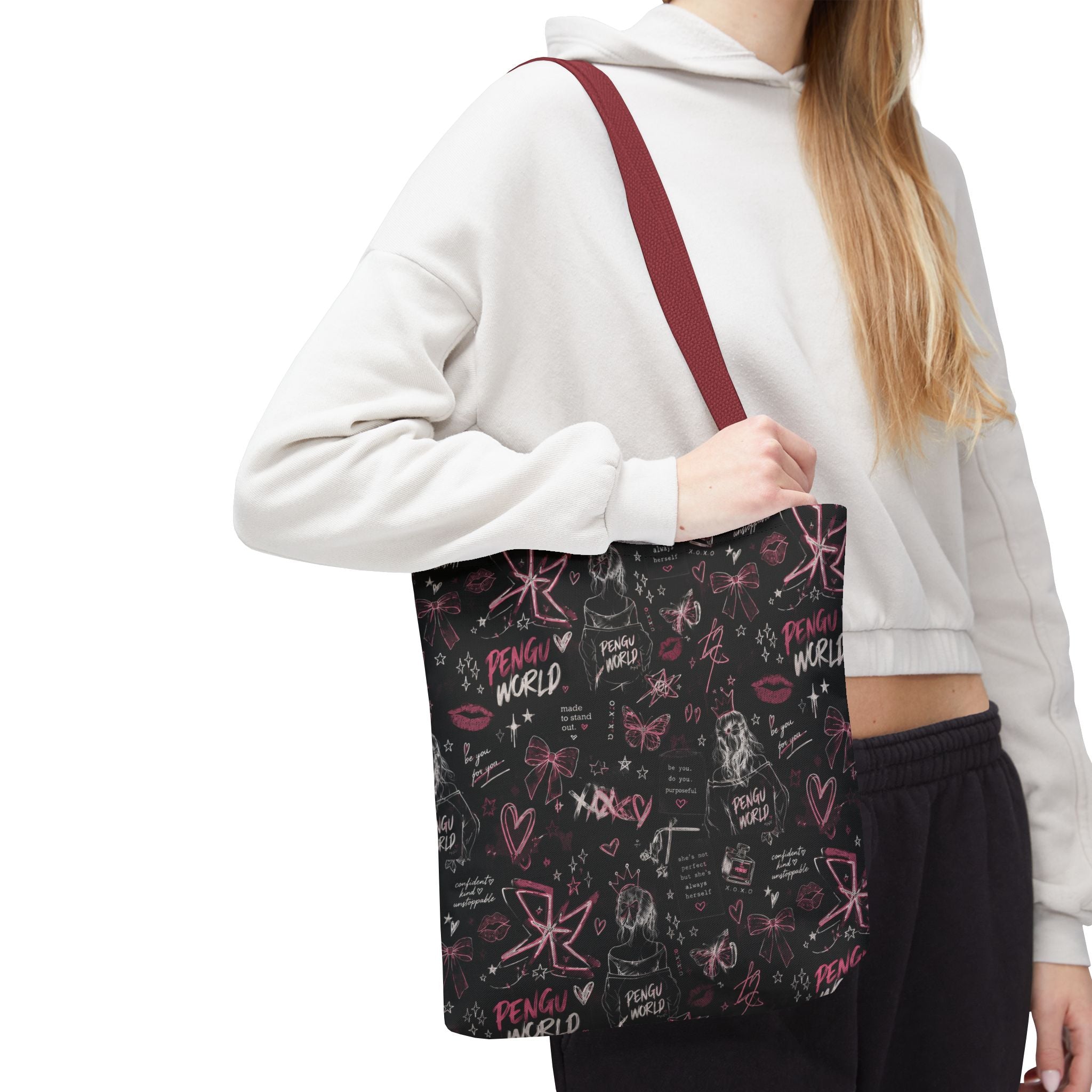 PENGU Edgy Black & Pink Tote Bag
