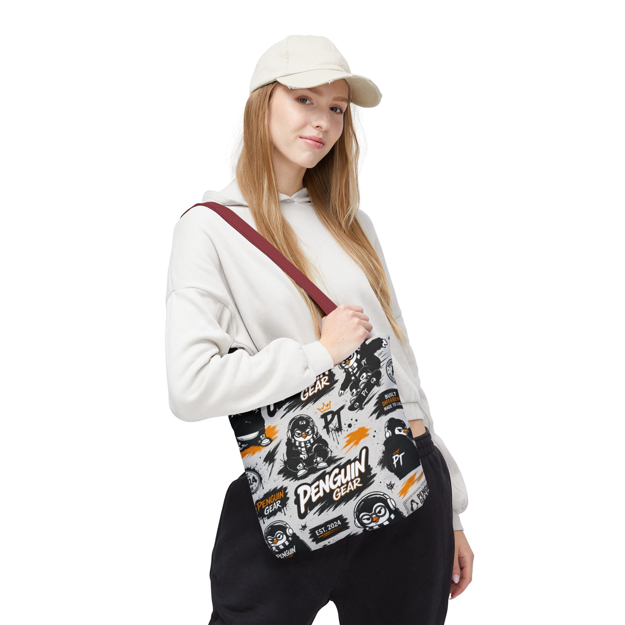 PENGU Penguin Gear Graphic Tote Bag — All-Over-Print Streetwear Tote
