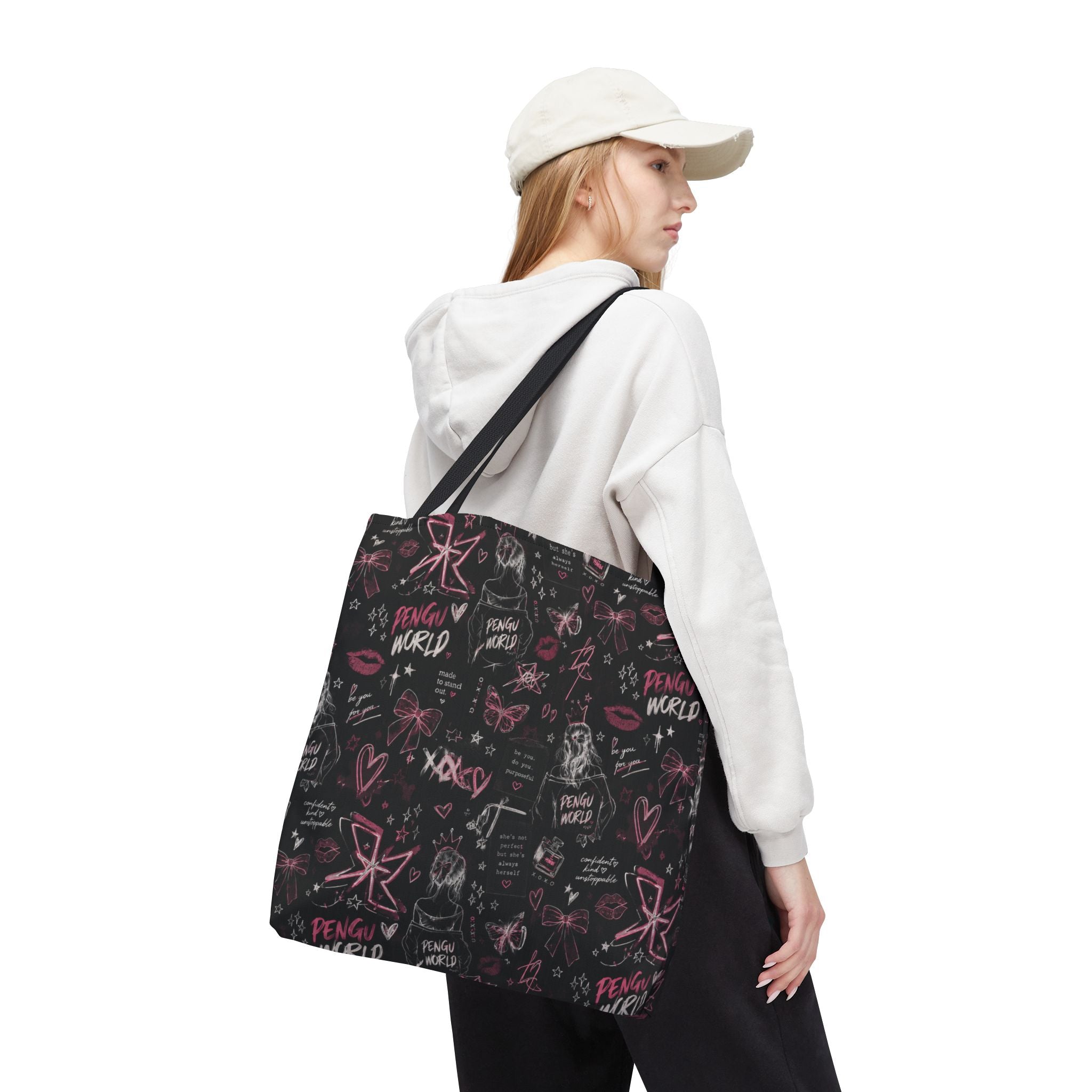 PENGU Edgy Black & Pink Tote Bag