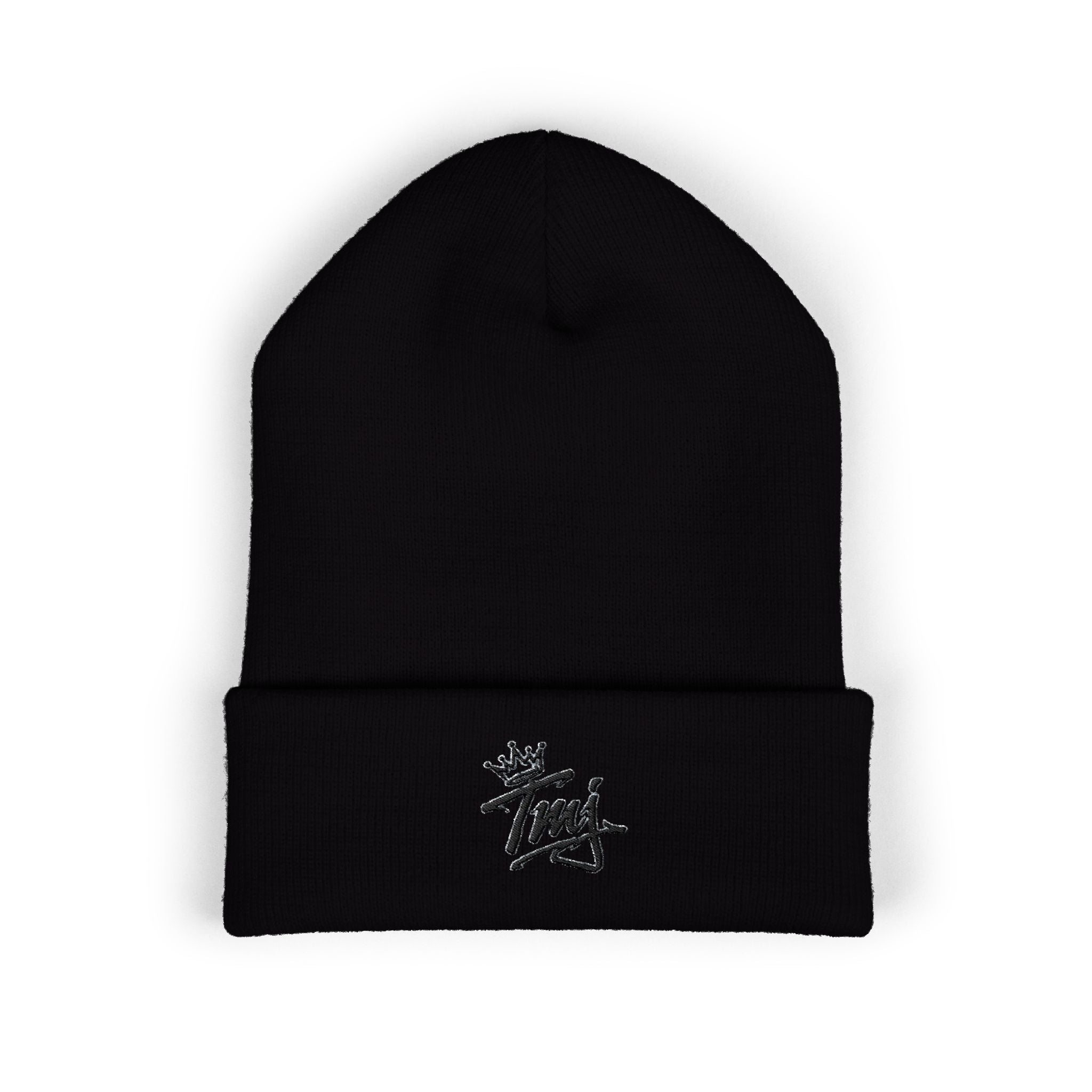 Embroidered TMJ Crown Beanie — Classic Cuffed Knit Hat