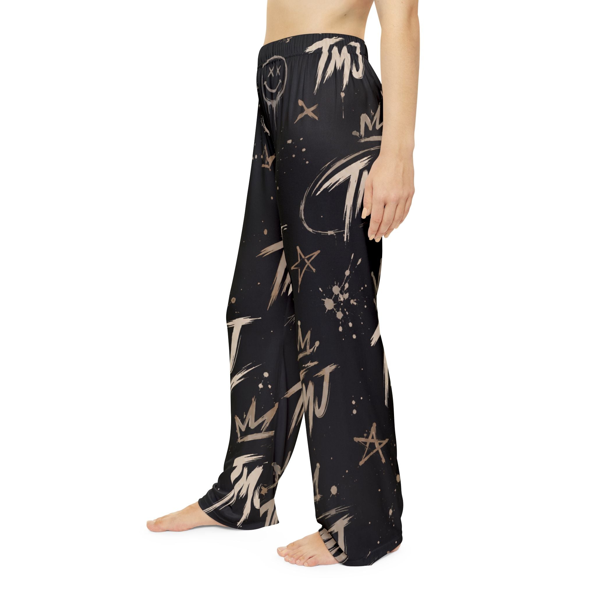PENGU TMJ Pajama Pants — Women's Relaxed Sleepwear with Crown & Graffiti Print