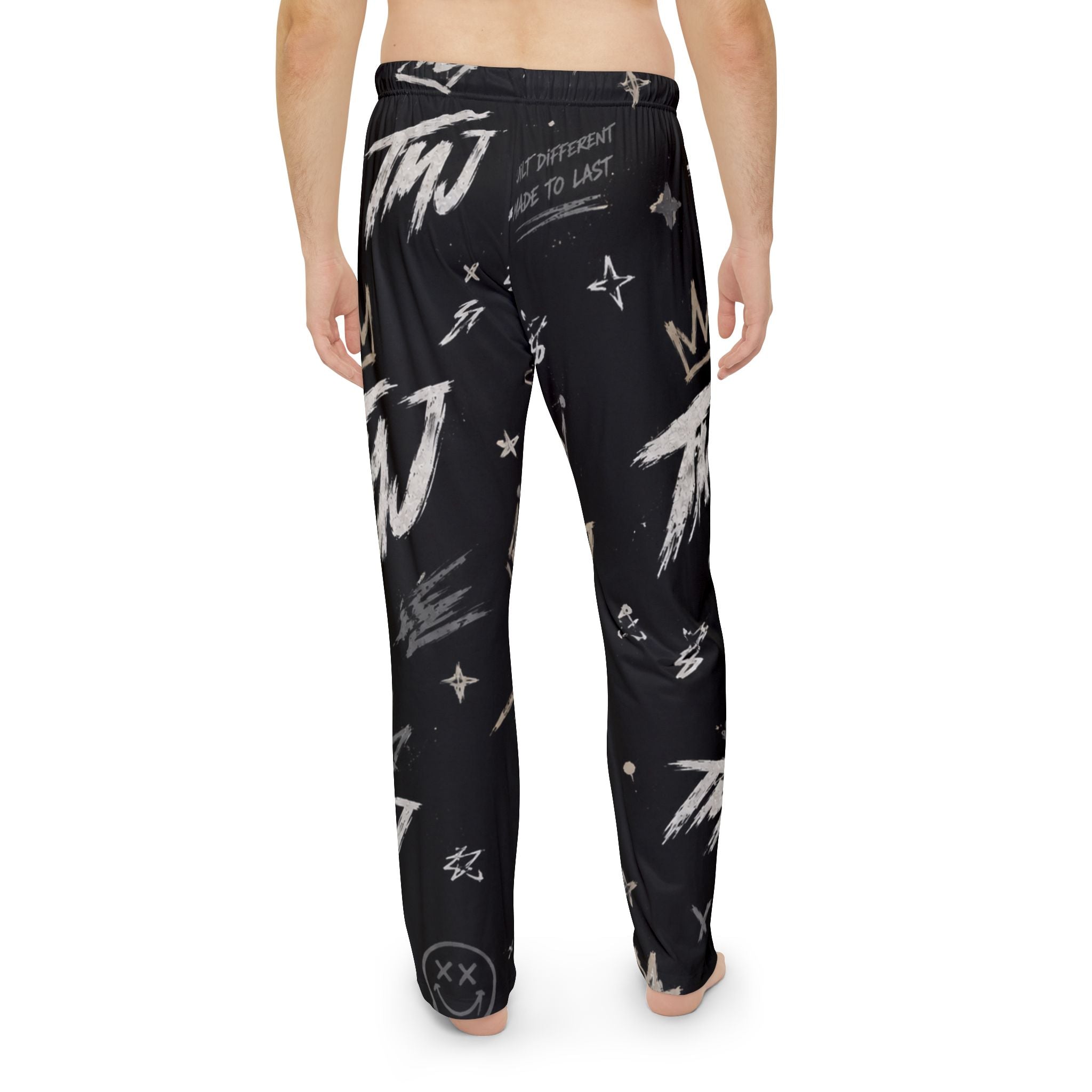 PENGU Men's Graphite Pajama Pants — Crown & TMJ All‑Over Print Lounge Pants
