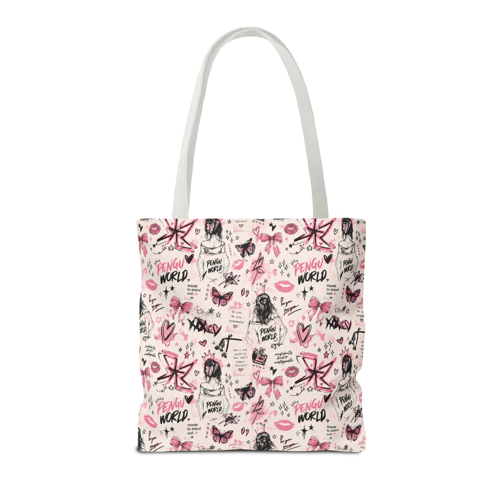 PENGU Pink Tote Bag — Feminine Doodle Print All-Over-Print Tote