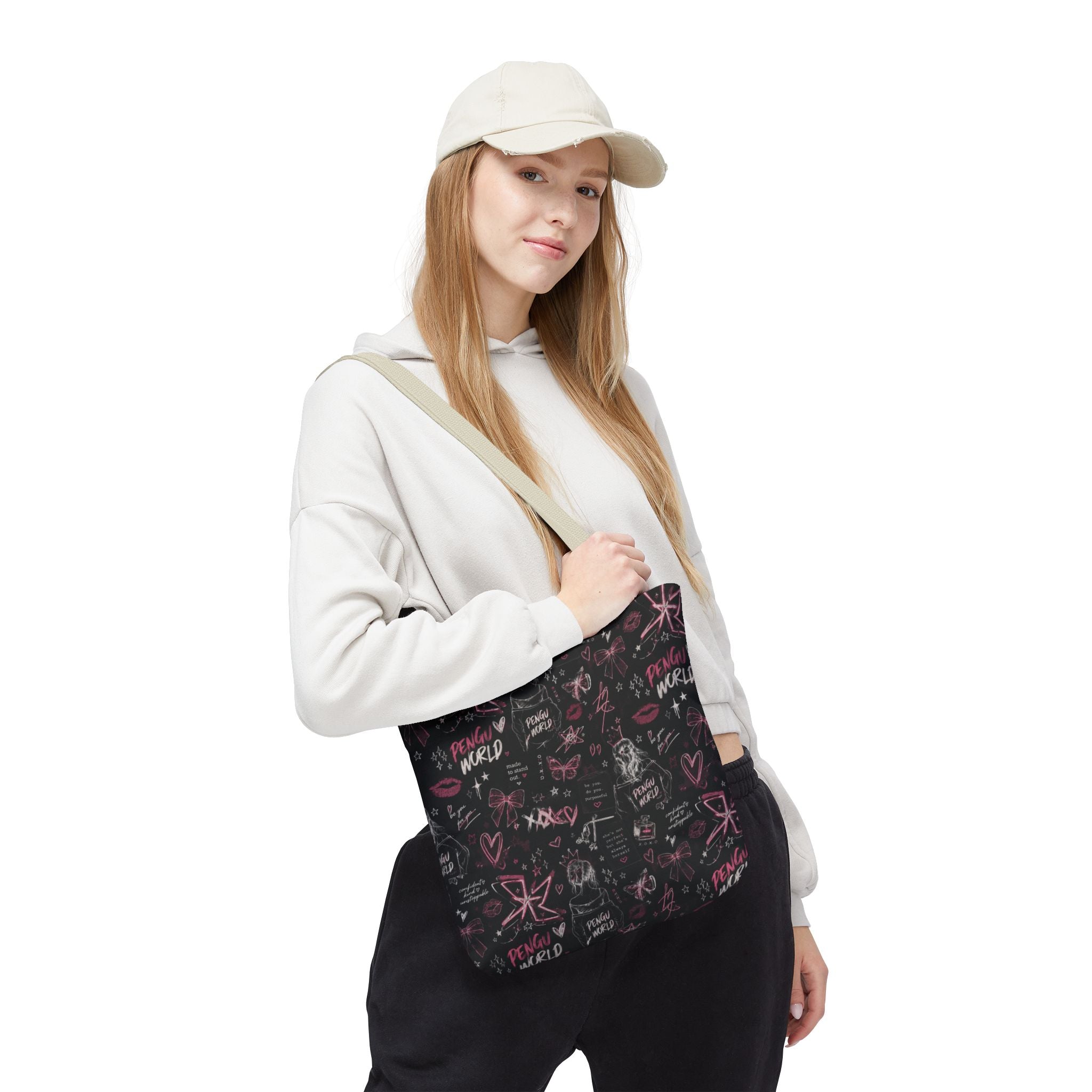 PENGU Edgy Black & Pink Tote Bag