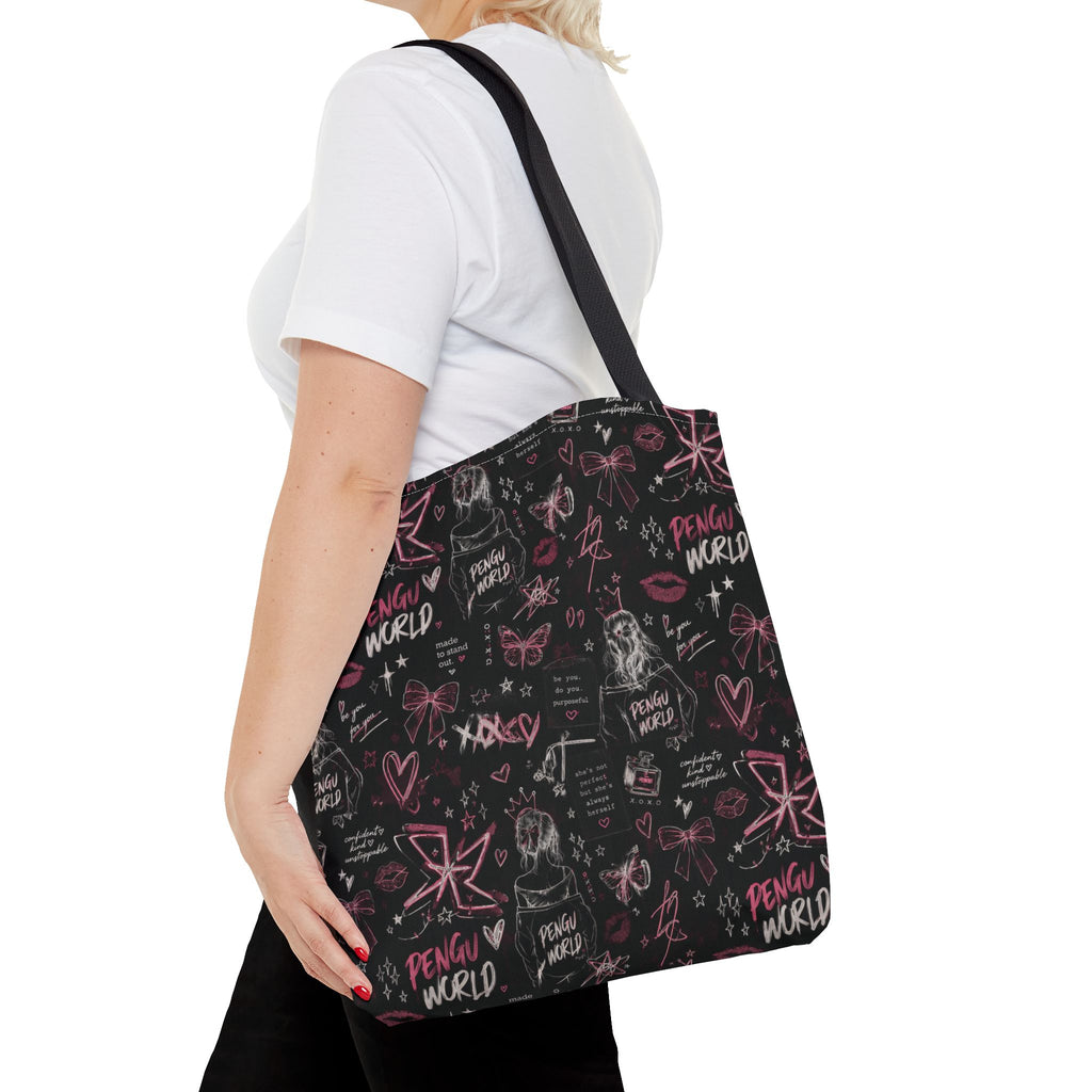 PENGU Edgy Black & Pink Tote Bag