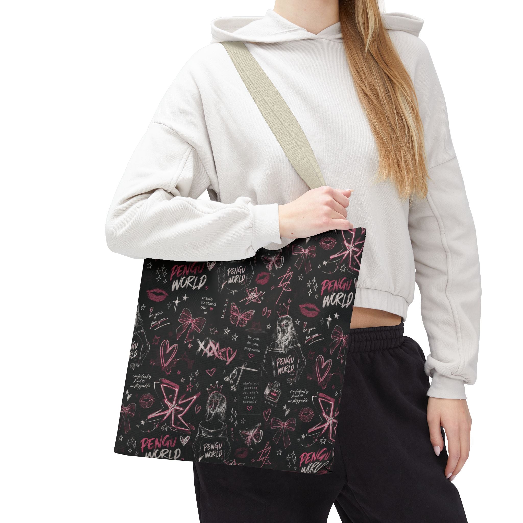 PENGU Edgy Black & Pink Tote Bag