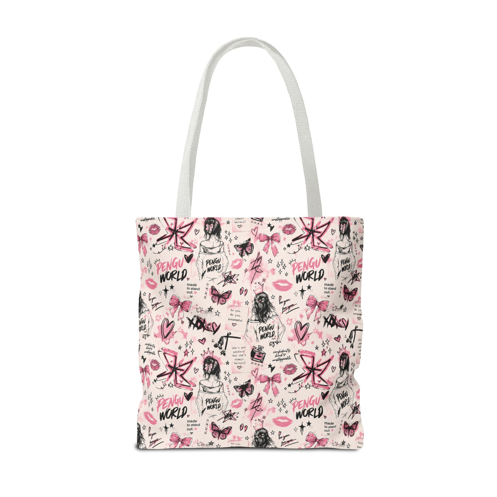 PENGU Pink Tote Bag — Feminine Doodle Print All-Over-Print Tote