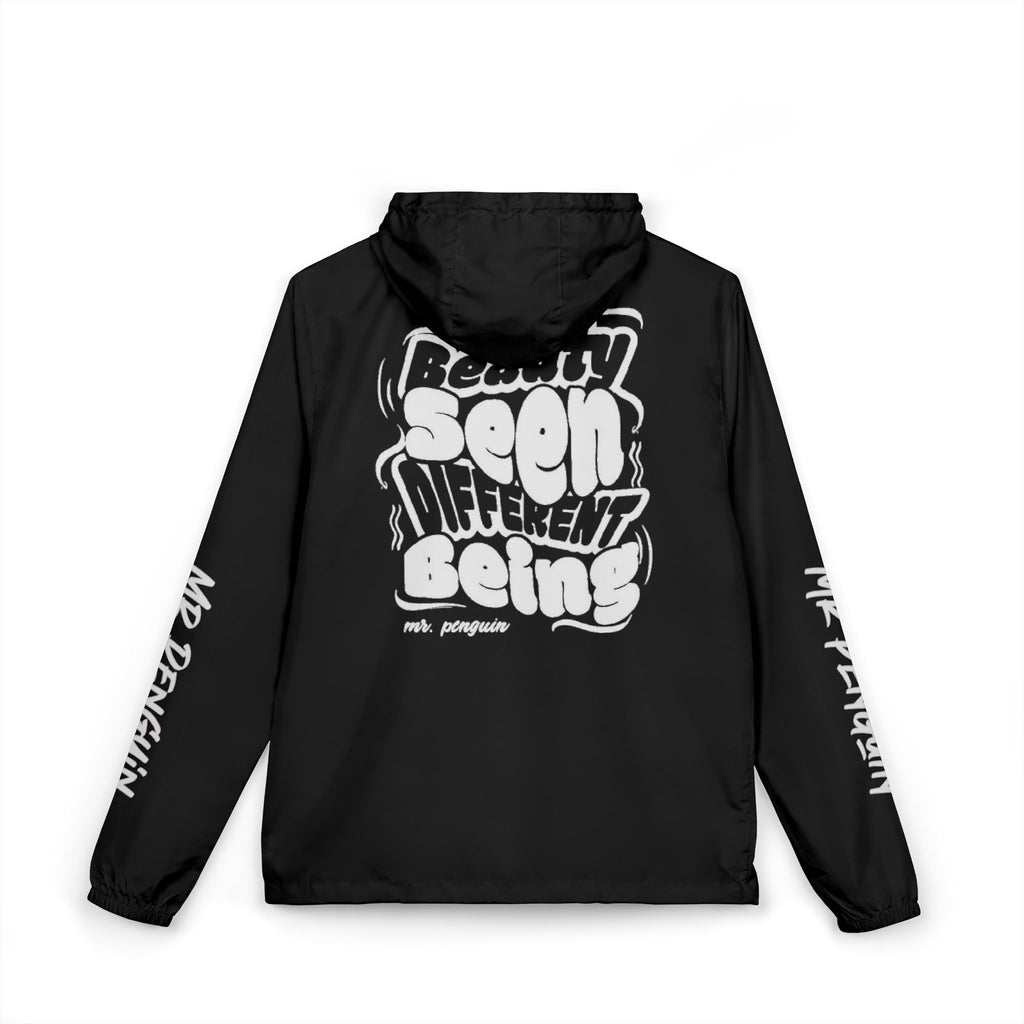 PENGU Windbreaker Jacket — 'Beauty Seen Different Being' Graphic Hooded Windbreaker
