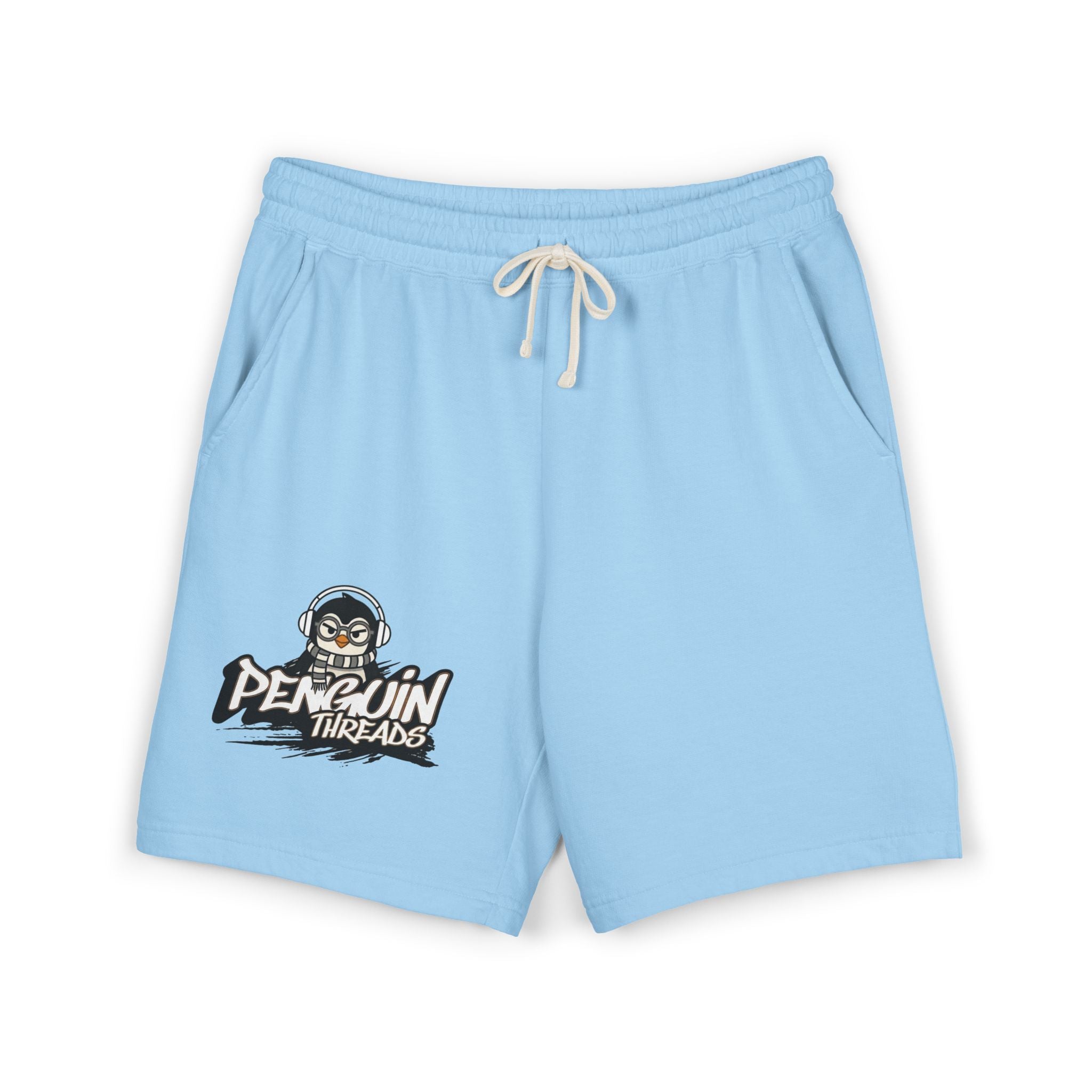 PENGU Penguin Threads Fleece Sweat Shorts – Casual Garment-Dyed Lounge Shorts with Logo