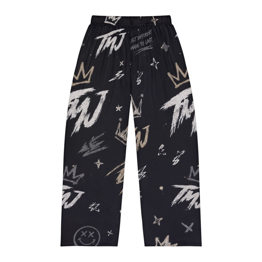 PENGU Men's Graphite Pajama Pants — Crown & TMJ All‑Over Print Lounge Pants